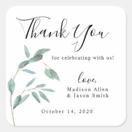 Greenery Eucalyptus Leaf Simple Wedding Vielen Dan Quadratischer Aufkleber