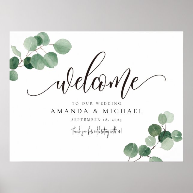Greenery Eucalyptus Leaf Welcome SIgn Poster (Vorne)