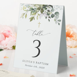Greenery, Eucalyptus Leaves, Baptism Table Numbers Tischaufsteller