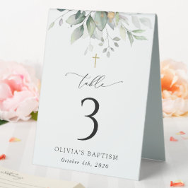 Greenery, Eucalyptus Leaves, Baptism Table Numbers Tischaufsteller