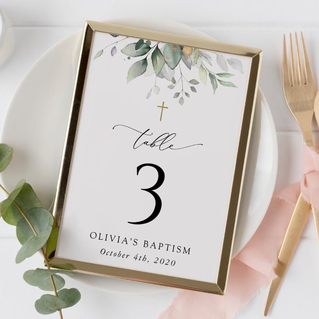 Greenery, Eucalyptus Leaves, Baptism Table Numbers Tischnummer (Von Creator hochgeladen)