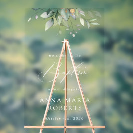 Greenery, Eucalyptus Leaves, Boho, Baptism Welcome Acrylschild