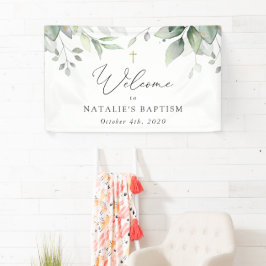 Greenery, Eucalyptus Leaves, Boho, Baptism Welcome Banner