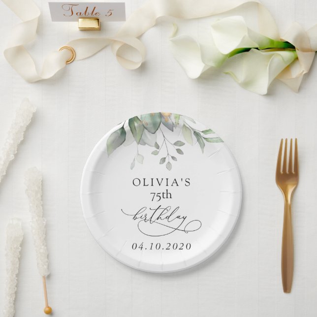 Greenery, Eucalyptus Leaves, Boho, Birthday Pappteller (Hochzeit)