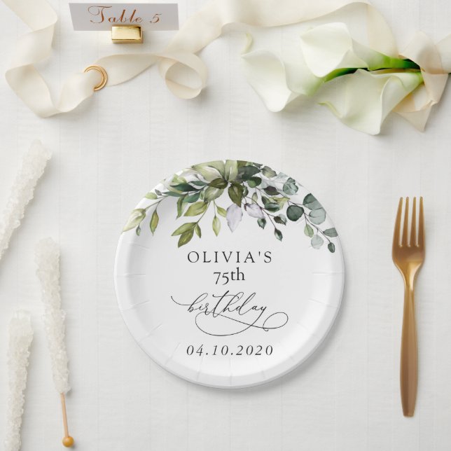 Greenery, Eucalyptus Leaves, Boho, Birthday Pappteller (Hochzeit)