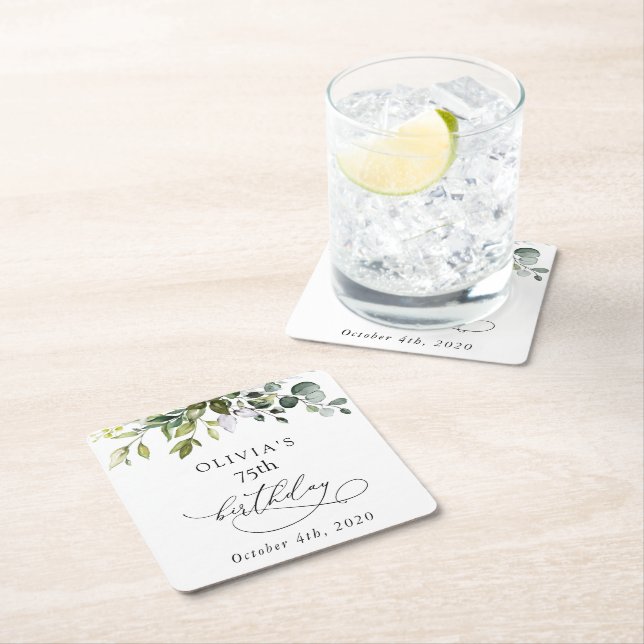 Greenery, Eucalyptus Leaves, Boho, Birthday Rechteckiger Pappuntersetzer (Vor Ort)