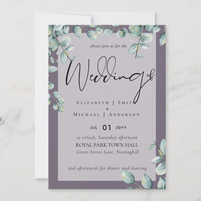 Greenery Eucalyptus Lilac Gray Wedding Invites (Vorderseite)