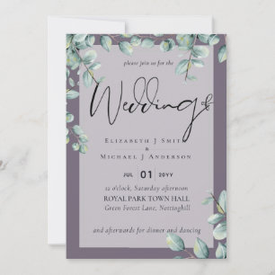 Greenery Eucalyptus Lilac Gray Wedding Invites
