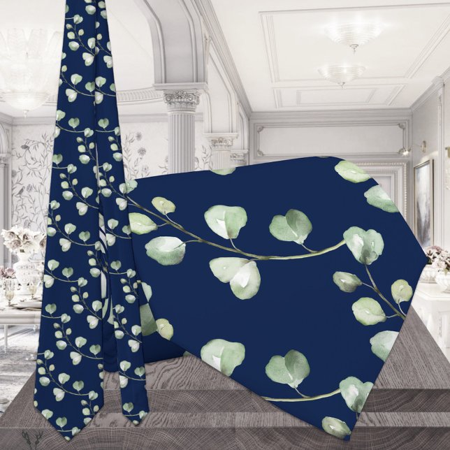 Greenery Eucalyptus Navy Blue Wedding Krawatte (Von Creator hochgeladen)