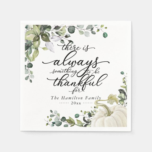 Greenery Eucalyptus Pumpkin Erntedank Dinner Serviette (Vorderseite)