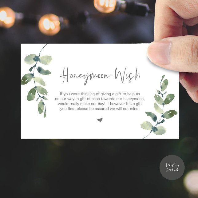 Greenery Eucalyptus, Rustic Honeymoon Wish Fund Begleitkarte (Greenery Eucalyptus, Rustic Honeymoon Wish Fund Enclosure Card in Dark Grey)