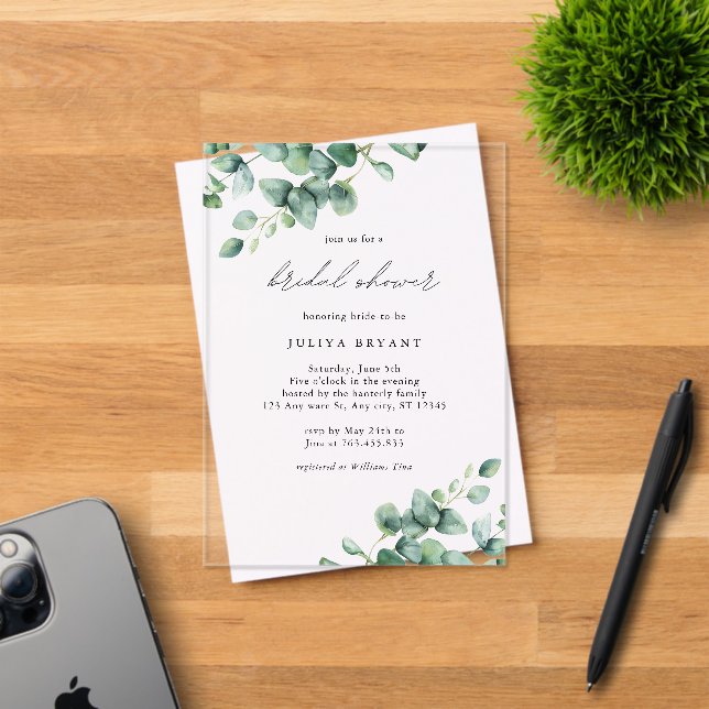 Greenery Eucalyptus script-Brautparty Acryleinladungen (Insitu (Einladungskarte))
