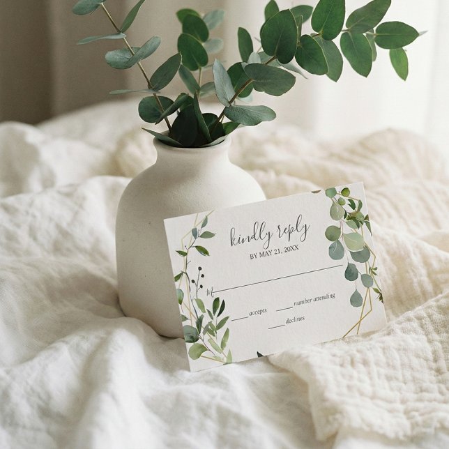 Greenery Eucalyptus Script Wedding RSVP Karte (Von Creator hochgeladen)