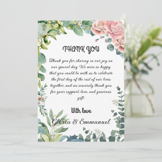 Greenery Eucalyptus Verlass Floral Wedding Dankeskarte (Stehend Vorderseite)