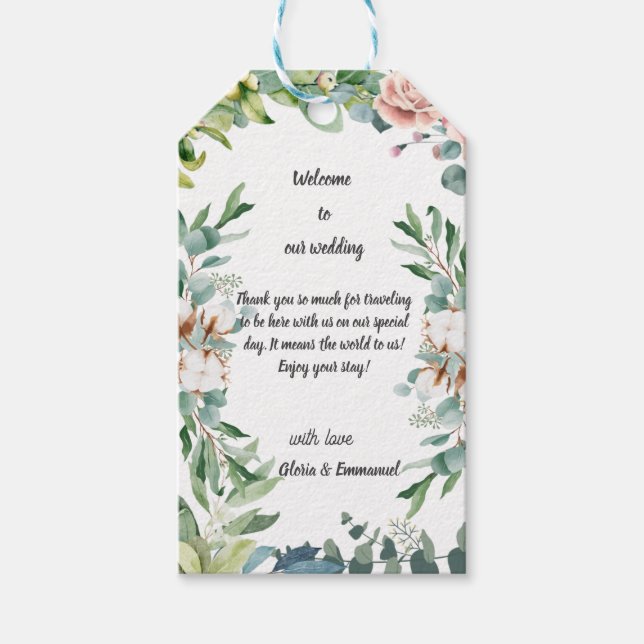 Greenery Eucalyptus Verlass Floral Wedding Geschenkanhänger (Vorderseite)