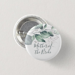 GREENERY EUCALYPTUS WATERCOLOR BRIDE'S MOTHER BUTTON