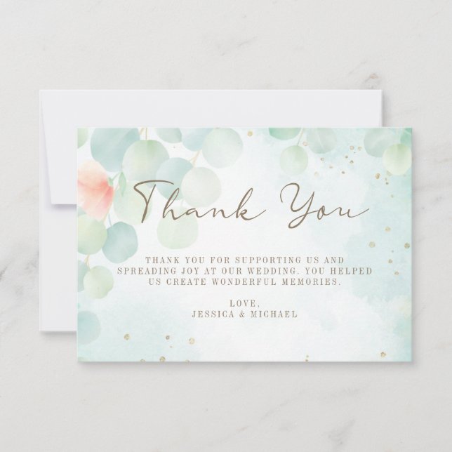 Greenery Eucalyptus Watercolor Ombre Wedding Dankeskarte (Vorderseite)
