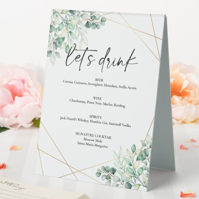 Greenery Eucalyptus Wedding Drinks Bar Menu Tischaufsteller (In Situ (Hochzeit))