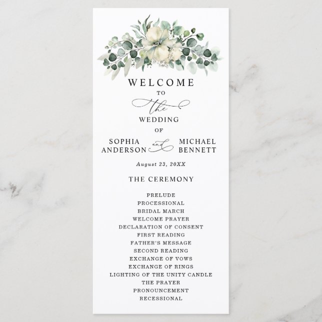 Greenery Eucalyptus Wedding Programm (Vorderseite)