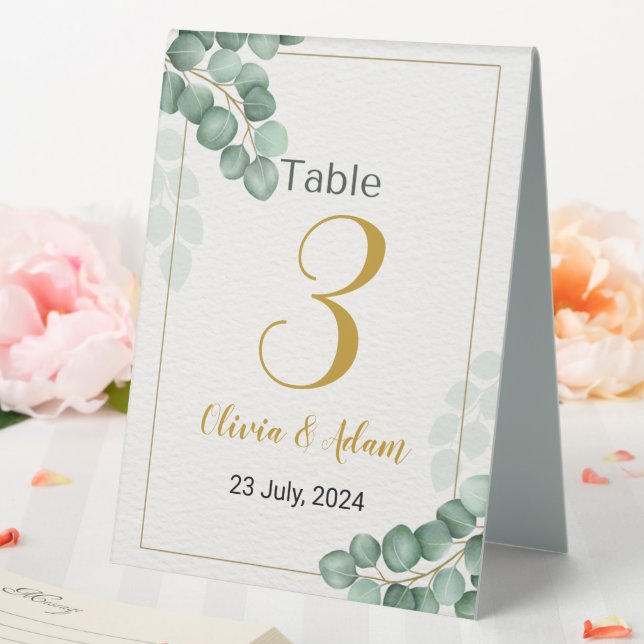 Greenery Eucalyptus Wedding Tischnummer Tischaufsteller (In Situ (Hochzeit))