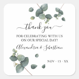 Greenery Eucalyptus Wedding Vielen Dank Quadratischer Aufkleber