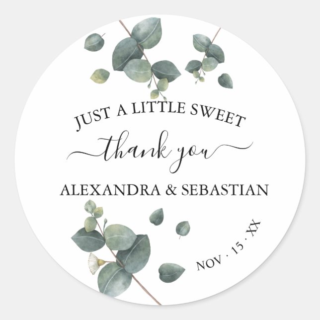 Greenery Eucalyptus Wedding Vielen Dank Runder Aufkleber (Vorderseite)