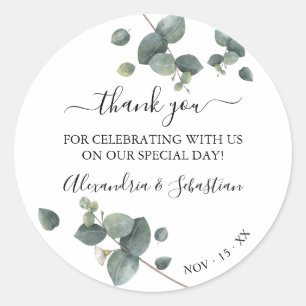 Greenery Eucalyptus Wedding Vielen Dank Runder Aufkleber