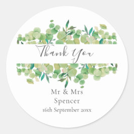 Greenery Eucalyptus Wedding Vielen Dank Runder Aufkleber