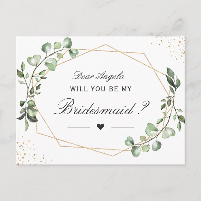 Greenery Eucalyptus wird meine Bridesmaid sein Einladungspostkarte (Vorderseite)