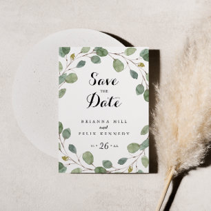 Greenery Eucalyptus Wreath Save the Date Postkarte