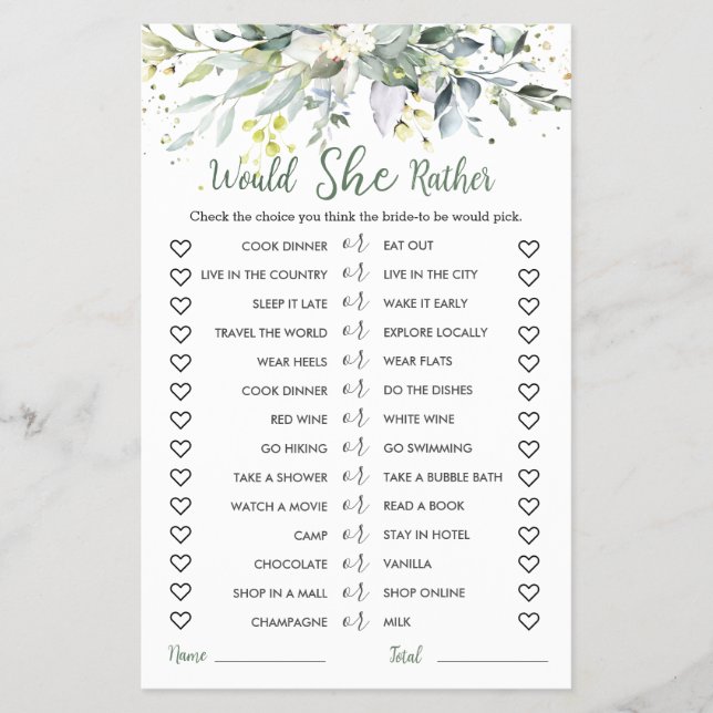 Greenery Eucalyptus würde sie eher Bridal Game Flyer (Vorne)