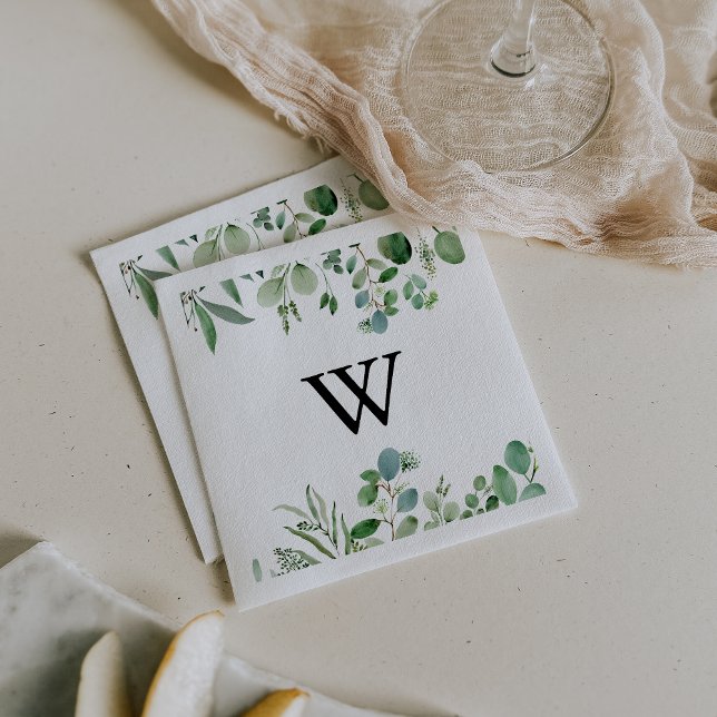 Greenery Eukalyptus Calligraphy Monogram Wedding Serviette (Von Creator hochgeladen)