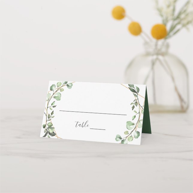 Greenery Eukalyptus Geometric Wedding Table Platzkarte (Vorderseite)