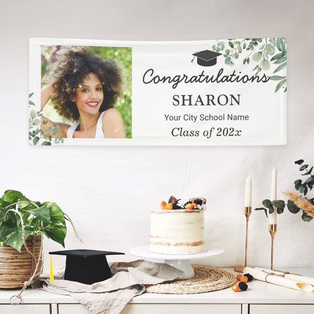 Greenery Eukalyptus Verlasse Chic Graduation Party Banner (Von Creator hochgeladen)