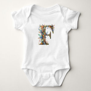Greenery Fairies Monogram Letter F Baby Strampler