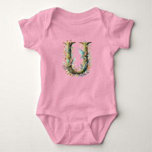 Greenery Fairies Monogram Letter U Baby Strampler