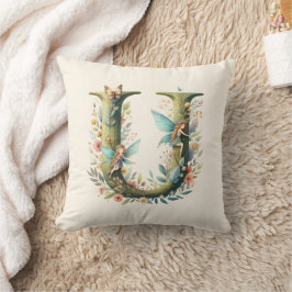 Greenery Fairies Monogram Letter U Kissen