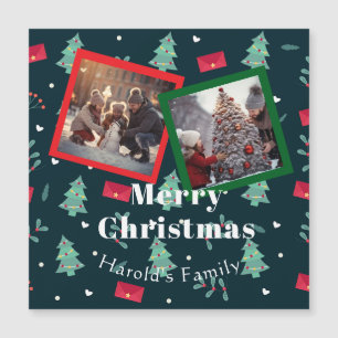 Greenery Family Foto Weihnachts Monogram Card Magnetkarte