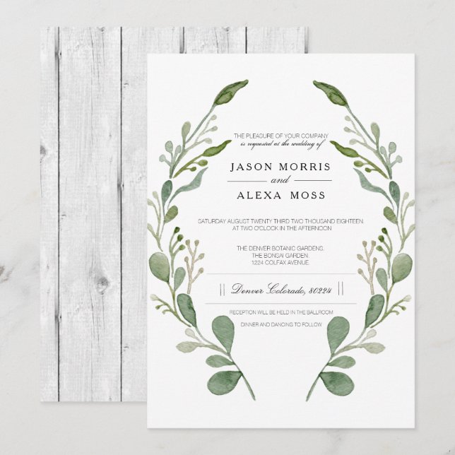 Greenery Farmhouse Wedding | Elegante Hochzeit Einladung (Vorne/Hinten)