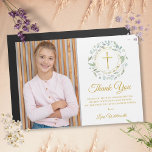 Greenery First Holy Communion Foto Vielen Dank Magnetkarte<br><div class="desc">Ein dekorativer Lorbeergarten,  goldene Ringe und Kruzifix sitzen über Ihrem besonderen ersten heiligen Kommunion Dankeschön an Sie und neben Ihrem eigenen Foto auf diesem eleganten Design. Auf der Rückseite finden Sie eine passende Lorbeerkirche,  goldene Ringe und ein Kruzifix. Entwickelt von Thisisnotme©</div>