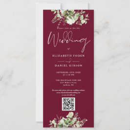 Greenery Floral Burgundy QR Code Wedding Einladung