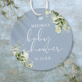 Greenery Floral Dusty Blue Boy Baby Shower Geschenkanhänger