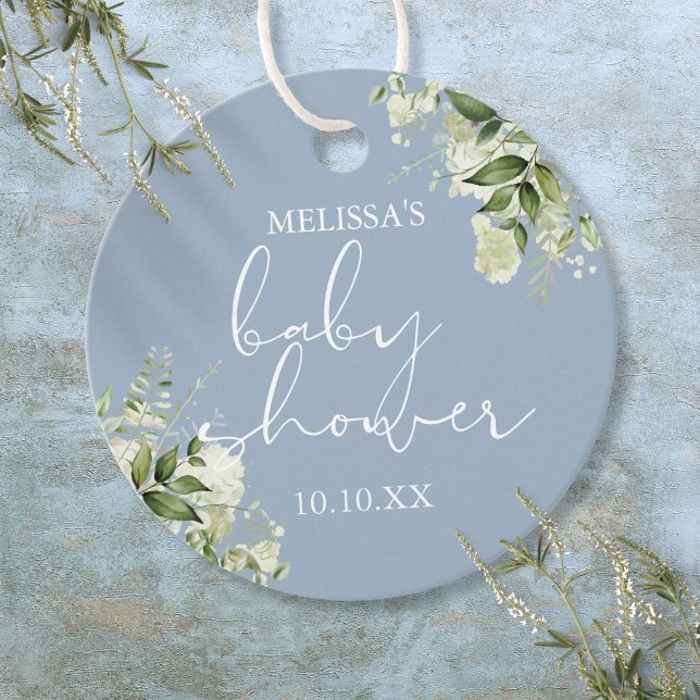 Greenery Floral Dusty Blue Boy Baby Shower Geschenkanhänger (Greenery Floral Dusty Blue Boy Baby Shower Favor Tags)