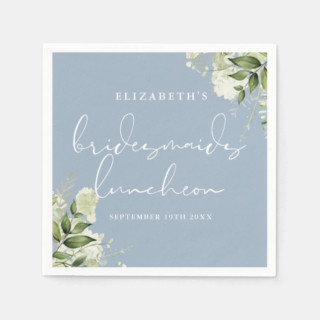Greenery Floral Dusty Blue Bridesmaids Luncheon Serviette (Vorderseite)