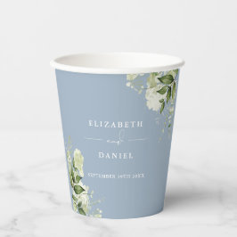 Greenery Floral Elegant Dusty Blue Wedding Pappbecher