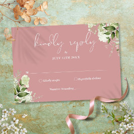 Greenery Floral Elegant Dusty Rose Wedding RSVP Karte