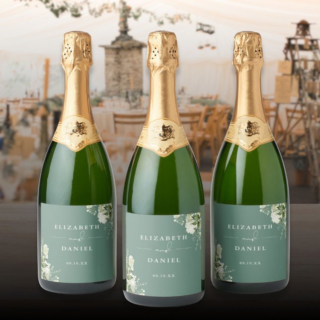 Greenery Floral Elegant Eukalyptus Green Wedding (Greenery Floral Elegant Eucalyptus Green Wedding Sparkling Wine Label)