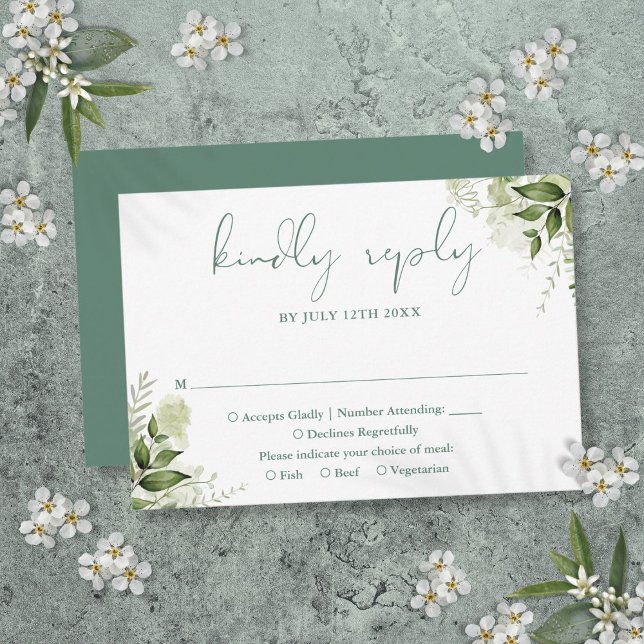 Greenery Floral Elegant Eukalyptus Green Wedding RSVP Karte (Greenery Floral Elegant Eucalyptus Green Wedding RSVP Card)