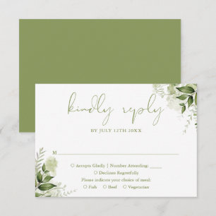 Greenery Floral Elegant Moss Green Wedding RSVP Karte