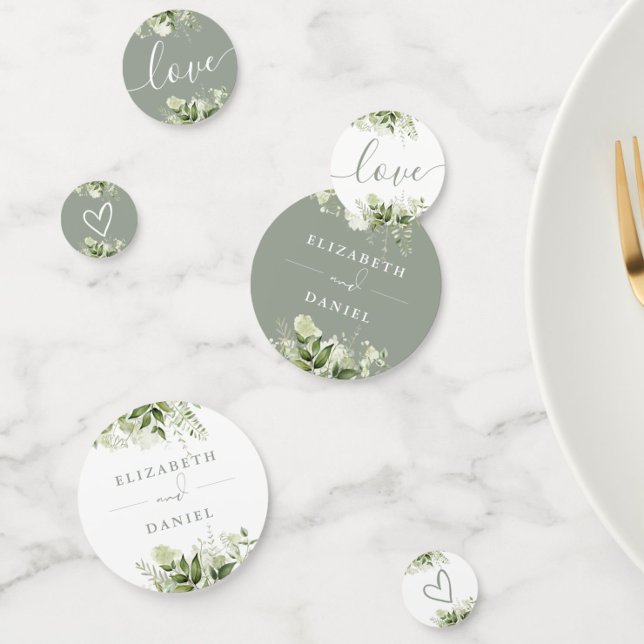 Greenery Floral Elegant Sage Green Wedding Konfetti (Greenery Floral Elegant Sage Green Wedding Confetti)